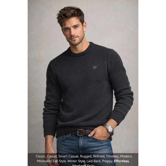 Chaps Other - Chaps Mens Crewneck Sweater black Embroidered‎ Logo Size Large old money preppy